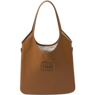 Miu Miu Ivy Gouden Hardware Letterlogo Leren Tote Tas Dames tote bags Cognac 5BG231_2CRW_F0046_V_MLN Basic Set (Bag+Dust Bag) brown