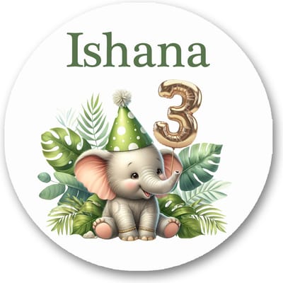 Traktatie Stickers Met Naam en Leeftijd - Jungle _ olifant - Gepersonaliseerd - Sluitstickers - Kinderfeest Traktatie - Uitdelen - Uitdeeltraktatie - Traktatiestickers Pimp Studio