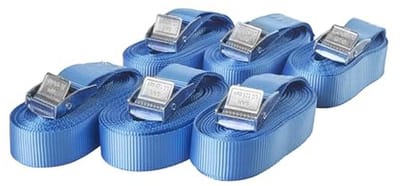 Set van 6 spanbanden met klemsluiting - Belastbaar tot 250 kg, 4 m lang, 25 mm breed