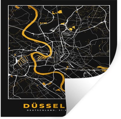 Muurstickers - Sticker Folie - Düsseldorf - Stadskaart - Plattegrond - Kaart - Goud - Duitsland - 100x100 cm - Plakfolie - Muurstickers Kinderkamer - Zelfklevend Behang XXL - Zelfklevend behangpapier - Stickerfolie