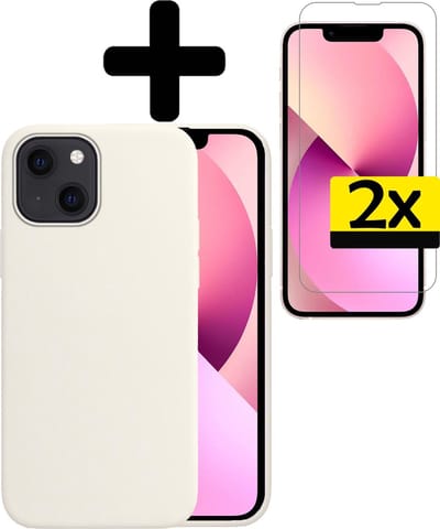 Hoesje - Met 2x Screenprotector - Geschikt voor Apple iPhone 13 Mini - Sterk & Shockproof - Back Cover - Siliconen Case - Telefoon Hoes - Telefoonhoesjes - Wit
