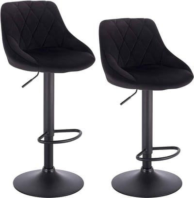 Bolt Edge Designer Barkruk - Zwart - Velvet - Ergonomisch - Verstelbaar - Zithoogte 60-82cm - Set van 2