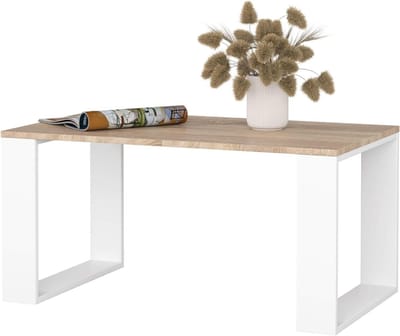 Salontafel - Woonkamer Tafel - Opbergen Decoratie - Luchtige Constructie - 92 x 45 x 53 cm - Wit Sonoma Eiken