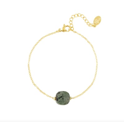 Armbandje goud met steen - groene steen - natuurstenen collectie - stainless steel - roestvrijstaal - Afrikaans Turkoois