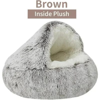 Comfortabele Slaapzak Kattennest Kennel Zacht Pluche Verwarmd Lang Pluche Omgesloten Rond Kattenkussen voor Klein Huisdier Warmhouden Huisdierbed 40cm