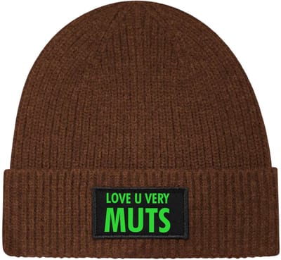 Love u very muts wintermuts rib walnut | fluor groen - soBAD. | Wintersport | Après ski verkleedkleren | Unisex | Heren en Dames Beanief
