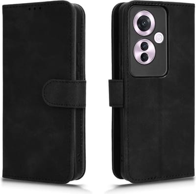 Geschikt voor Oppo Reno 11F 5G - Magnetische Sluiting - Portemonnee Flip Cover met Kickstand - Book Case Hoesje - Zwart