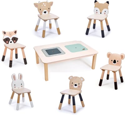 Tender Leaf kinder speel tafel inclusief 6 stoeltjes met dieren 100 x 70 cm