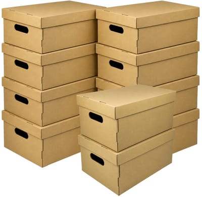 CM Huis Opbergbox - 10x - Opbergdoos - beige - karton - opvouwbaar - 37 x 29 x 17 cm - met deksel - organiseren - opruimen - 18 liter