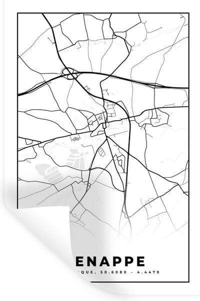 Muurstickers - Sticker Folie - Stadskaart – Plattegrond – België – Zwart Wit – Genappe – Kaart - 20x30 cm - Plakfolie - Muurstickers Kinderkamer - Zelfklevend Behang - Zelfklevend behangpapier - Stickerfolie