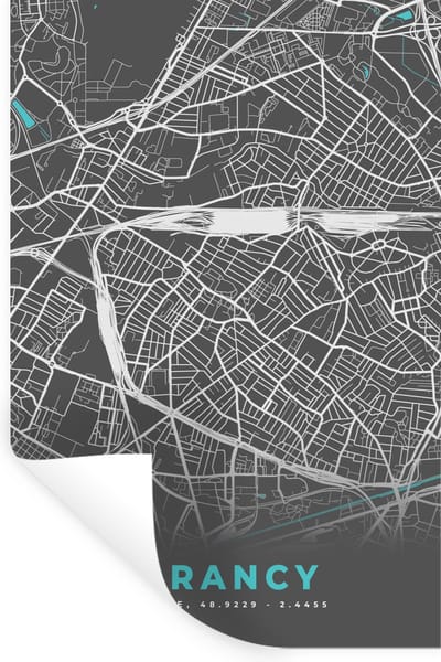Muurstickers - Sticker Folie - Drancy - Frankrijk - Plattegrond - Kaart - Stadskaart - 20x30 cm - Plakfolie - Muurstickers Kinderkamer - Zelfklevend Behang - Zelfklevend behangpapier - Stickerfolie