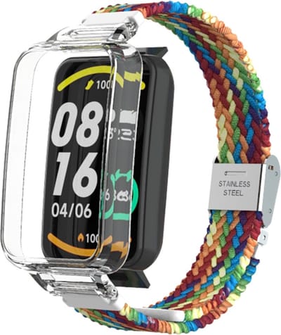 By Qubix - Braided nylon bandje met case - Multicolor Summer - Geschikt voor Xiaomi Smart Band 7 Pro / Mi Band 7 Pro bandje