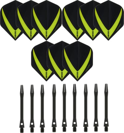 3 sets (9 stuks) Super Sterke – Groen - Vista-X – darts flights – inclusief 3 sets (9 stuks) - medium - Aluminium - zwart - darts shafts