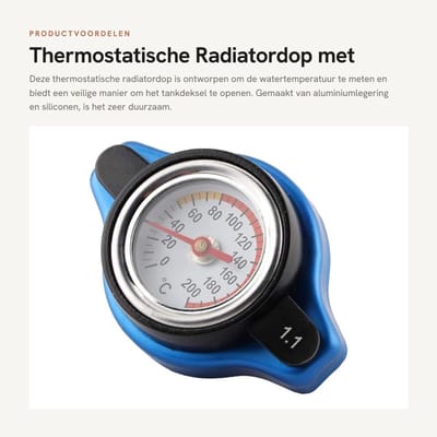 Dailygoods- Radiatordop Aluminiumlegering met Watertemperatuurmeter - Thermostatische Dop - Drukbeoordelingsdop - Eenvoudig te Installeren - Siliconen Binnenste Plug - Veilig Temperatuurindicatie - Koelvloeistofdop