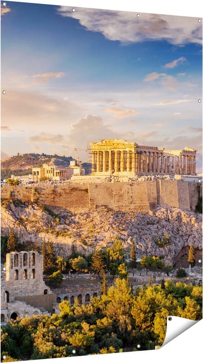 Gards Tuinposter Akropolis van Athene, Griekenland - Architectuur - 120x180 cm - Tuindoek - Tuindecoratie - Wanddecoratie buiten - Tuinschilderij
