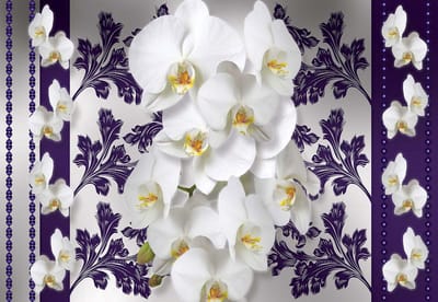 Fotobehang Flowers Floral Orchids Pattern | XL - 208cm x 146cm | 130g/m2 Vlies