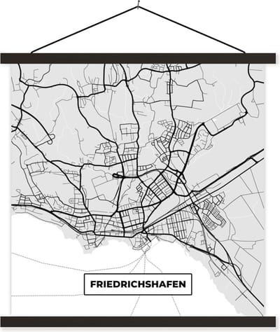 Posterhanger incl. Poster 60x60 cm - Schoolplaat - Friedrichschafen - Stadskaart - Plattegrond - Duitsland - Kaart - Textielposter - Zwarte latten - Stadskaart