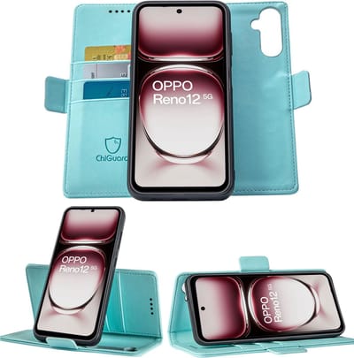 Geschikt voor OPPO Reno 12 - Book Case Hoesje - Uitneembaar Hoesje - Magnetische Sluiting - Portemonnee Baby Blauw