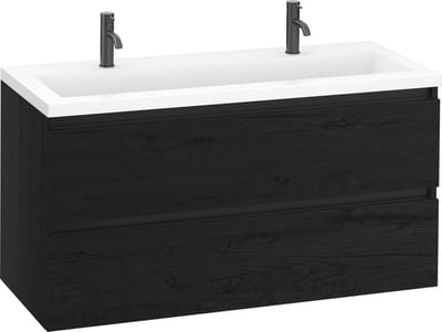 Saqu Gaia badmeubel incl. mat witte wastafel 120x52x64cm eiken zwart – zwarte greeplijst