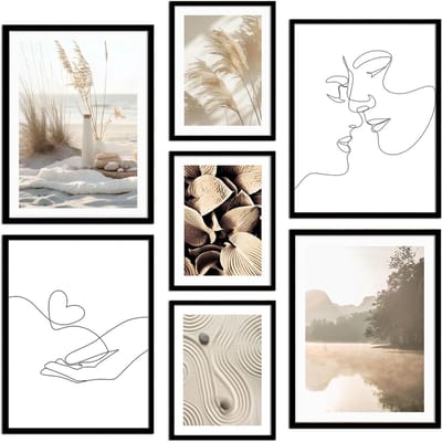 Poster Set - Wanddecoratie Set - Woonkamer Decoreren - 7 Delige Set - 3x A4 4x 30x40cm - Zwart