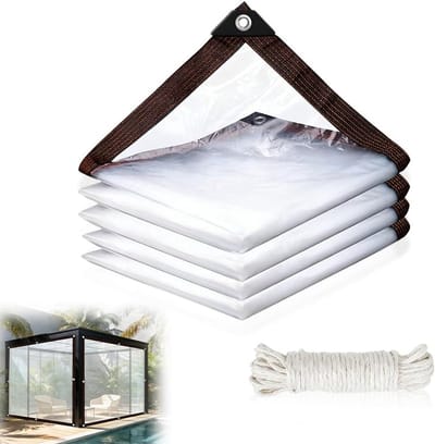 Waterdicht transparant zeil 2 x 2 m met ringen, opvouwbaar en scheurvast voor tuin, balkon en regenbescherming