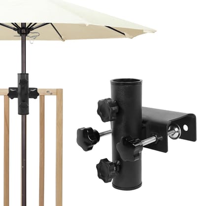 Dailygoods- Parasolhouder Klembaar - Universele Parasolhouder - Balkonparasolhouder - Compact Ontwerp - Eenvoudige Installatie - Geschikt voor Vierkante Leuningen - Balkonparasol