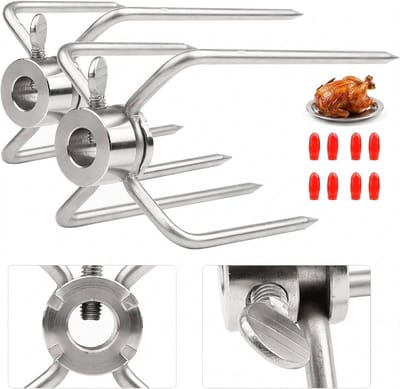Livatto 2 stuks vleesklemmen voor draaispies - RVS vleesspelden voor grillspies - geschikt voor 11,5 mm diameter met borgschroef - set van 2