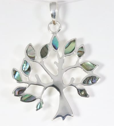 Grote zilveren levensboom hanger met abalone schelp