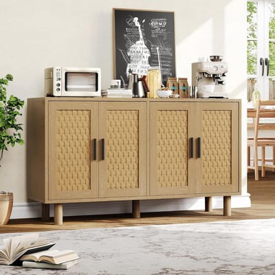 Dressoir voor eetkamer, hout, lage dressoir, woonkamer, met 4 deuren, meubels, woonkamer, dressoir, woonkamer, dressoir, keuken, onderkast, keukenmeubels, keuken, 140 × 40 × 80 cm