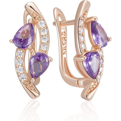 Glanzende Paarse Natuurlijke Zirkoon Hangende Oorbellen Voor Vrouwen Trend Roségoud Kleur Bruid Bruiloft Fijne Sieraden Kristal Cadeau beige