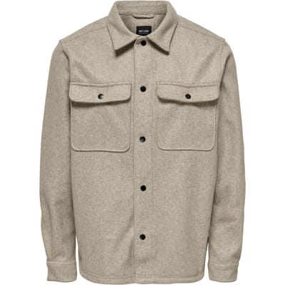 Only & Sons beige heren overhemd   Punt kraag   Regular fit   Steekzakken   Gemeleerd patroon   Drukknoopsluiting   Lange mouw Beige L