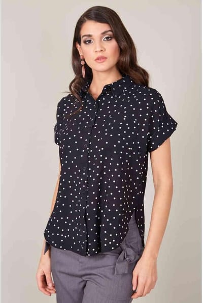 Voodoo Vixen - Brie Brie polka dot Blouse - S - Zwart