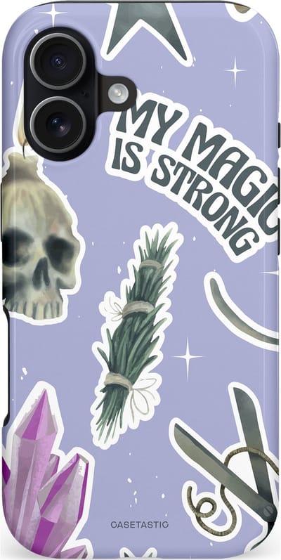 Casetastic hoesje geschikt voor Apple iPhone 17 - MagSafe - Dubbellaagse bescherming - Lila Paarse Hekserij Strong Magic Sterren Collage - Fashion Case - Lila Lichtgrijs Wit