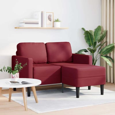 vidaXL - 2-zitsbank - met - chaise - longue - L-vormig - wijnrood - 125 - cm - kunstleer