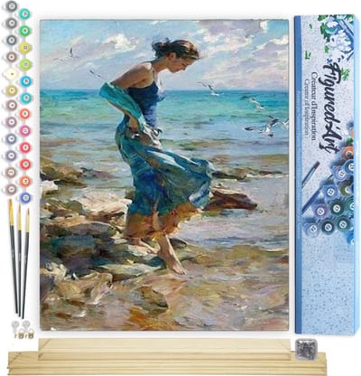 Figured'Art Schilderen op Nummer Volwassenen canvas Voeten in het water tijdens de zomer - Handwerk acrylverf Kit DIY Compleet - 40x50cm met DIY houten lijst