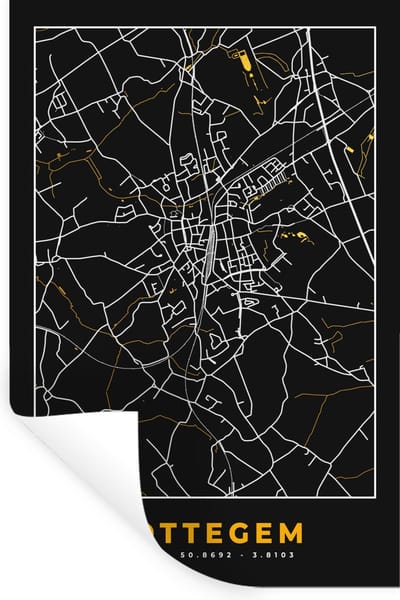 Muurstickers - Sticker Folie - Kaart - Goud - Plattegrond - Zottegem - Stadskaart - 20x30 cm - Plakfolie - Muurstickers Kinderkamer - Zelfklevend Behang - Zelfklevend behangpapier - Stickerfolie
