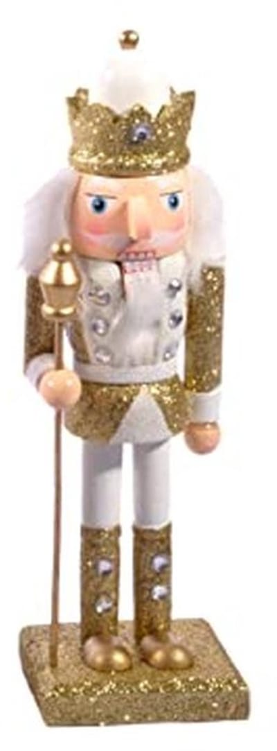 Houten Notenkraker Kerstsoldaat met Scepter 24 cm - Glitter en Goud/Wit