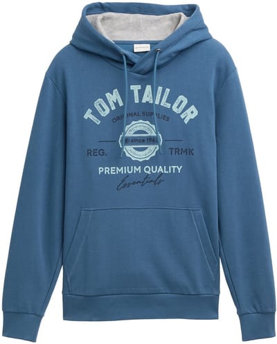 Tom Tailor - Hoodie-sweatshirt met logoprint - Maat S - real teal blue