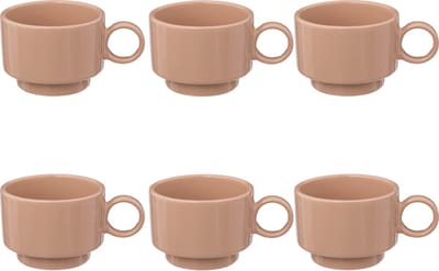 Set van 4 Retro Koffiekopjes 10 cl - Roze - Stoneware - Met Oor - Stijlvol en Praktisch