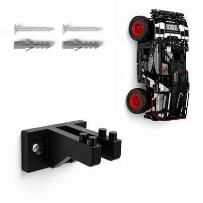 YUOM. Wandhouder geschikt voor LEGO Technic 42160 Audi RS E-tron Auto – Wall Mount – incl. schroeven & pluggen – Zwart