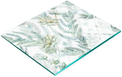Glazen serveerplank met grafische bloemen en bladeren, 60x52 cm