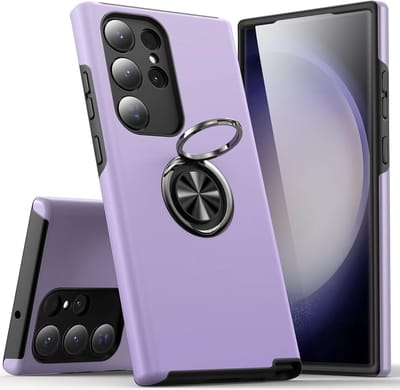 Telefoonhoesje Met Vingerring & Magneet voor Telefoohouders - Hoesje Geschikt voor: Samsung Galaxy S23 Ultra - Anti-drop harde cover - Paars