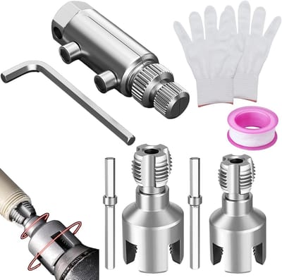 2-in-1 Buisdraadset voor PVC, Geschikt voor 1/2 Inch en 3/4 Inch Waterleidingen, Inclusief Draadverwijderaar en Schroefdraaitool voor Verbroken Ventielen
