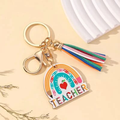 Sleutelhanger juf of meester | houten hanger | teacher | kado juffendag | afscheidskado