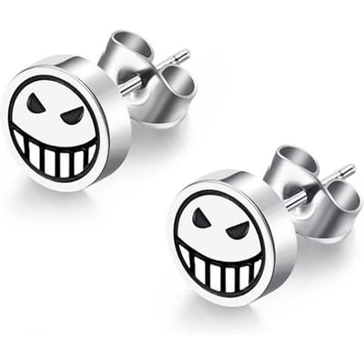 Japanse Retro One Piece Fan Vuurvuist Ace Huilende Lachende Gezicht Titanium Stalen Oorbellen white