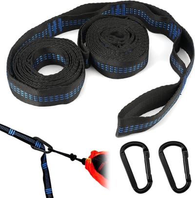 2 stuks - Hangmat riemen - 2m - Verstelbare hangmatriemen - Schommelhangriemen - boomschommel riemen - hangstoel hangmatriemen - hangmat - bandjes - ophang accessoires - met karabijnhaak en een opbergtas - voor kamperen, tuin, buiten, reizen - blauw