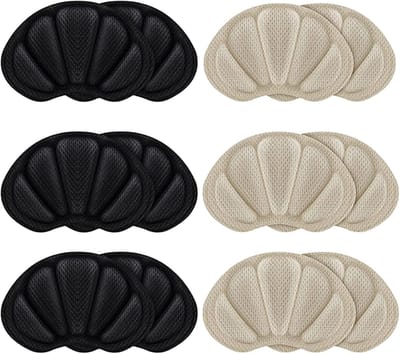 Achterkant van de hiel kusseninzetstukken, zelfklevende hielgrepen pads voor schoen te groot, hielbeschermers beschermers voeringen, verbeterde schoenpasvorm (Zwart, Beige)
