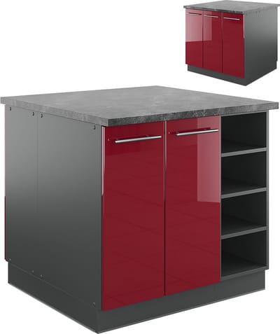 Vicco Fame-Line Keukeneiland – 90 cm zonder werkblad Bordeaux hoogglans/antraciet