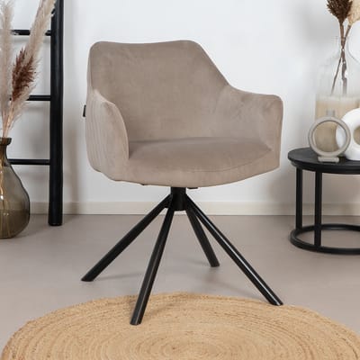 Bronx71® Velvet eetkamerstoel Furtado draaibaar taupe - Eetkamerstoelen set van 6 - stoel