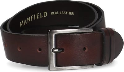 Manfield - Unisex - Donkerbruine leren riem - Maat 85